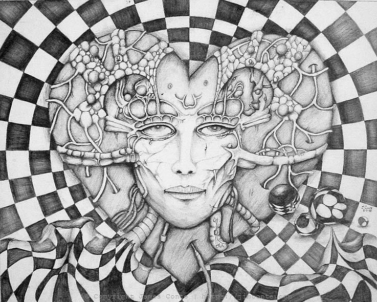 Woman's face in heart shaped drawing
